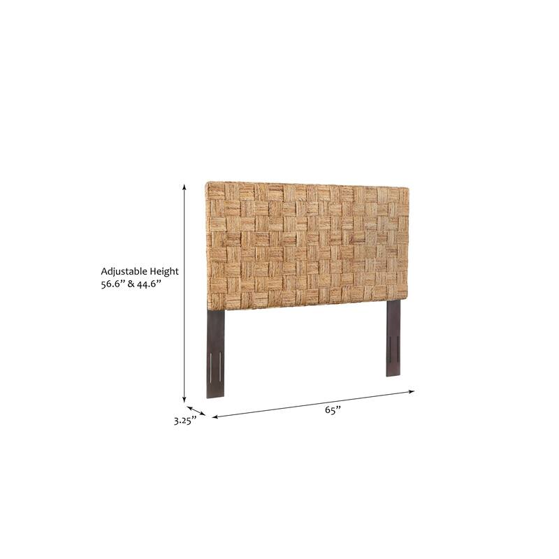 Woven Rattan Adjustable-Height Headboard with Solid Mahogany Frame