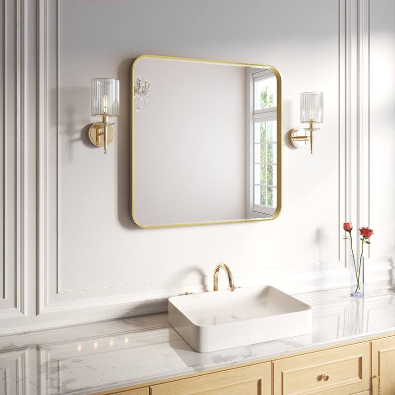 Organnice Rectangular Aluminum Frame Vanity Bathroom Mirror with Clear Glass