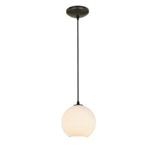 Access Lighting Japanese Lantern - E26 LED Cord Pendant - 8"W - Oil Rubbed Bronze Finish - White Lined Glass Shade