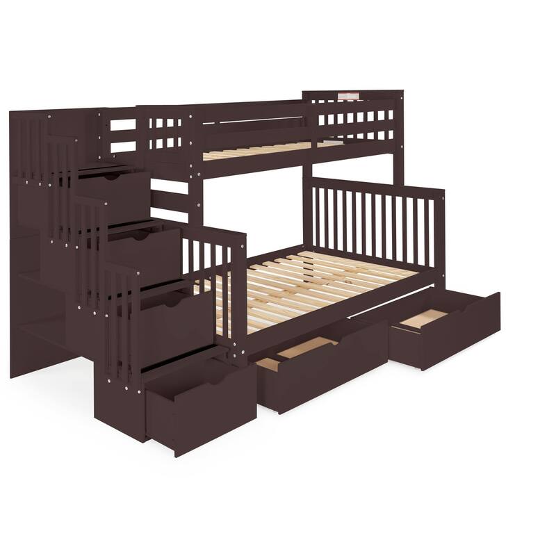 Taylor & Olive Trillium Twin over Full Stairway Bunk Bed, 2 Drawers