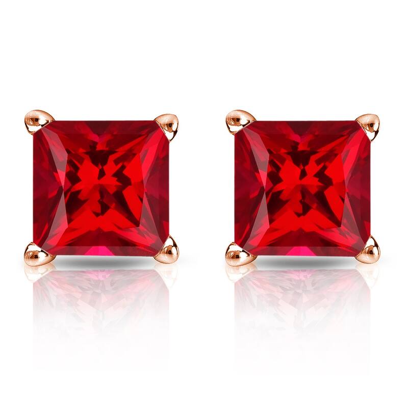 Auriya 14k Gold Lab Grown Gemstone Ruby Stud Earrings Princess 0.25 to 5.00 ct. tw. 4-Prong Basket Push-Back