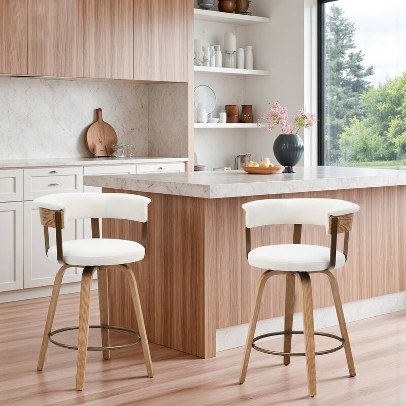 Art Leon Swivel Bar Stool Counter Height Chair with Wood Frame(set of 2) - Khaki Fabric