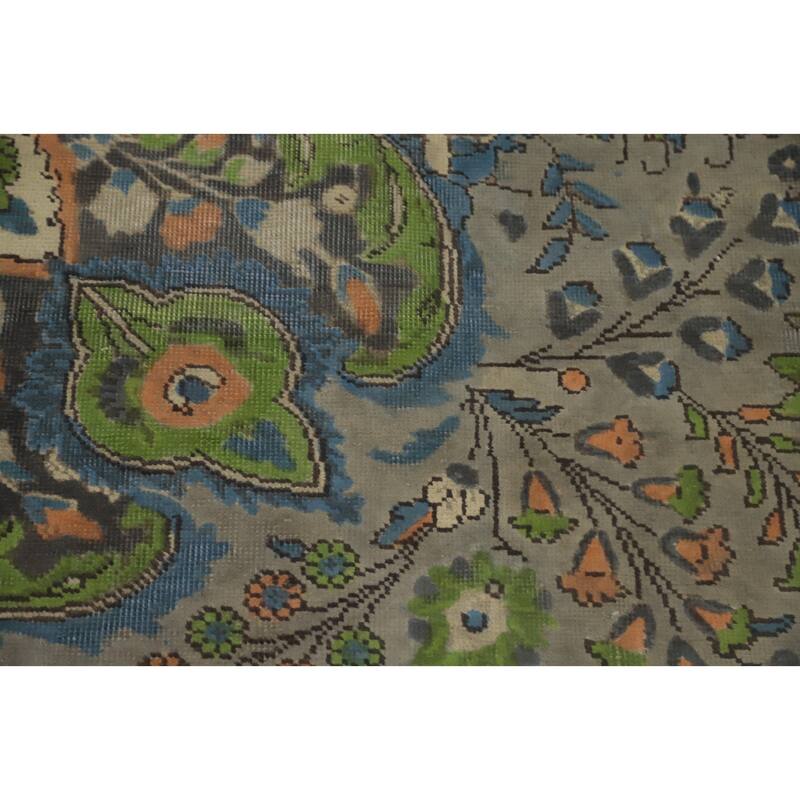 Hand Knotted Oriental 100% Wool Carpet Traditional Floral Greys & Charcoal Tabriz Area Rug - 12' 7'' X 9' 6''