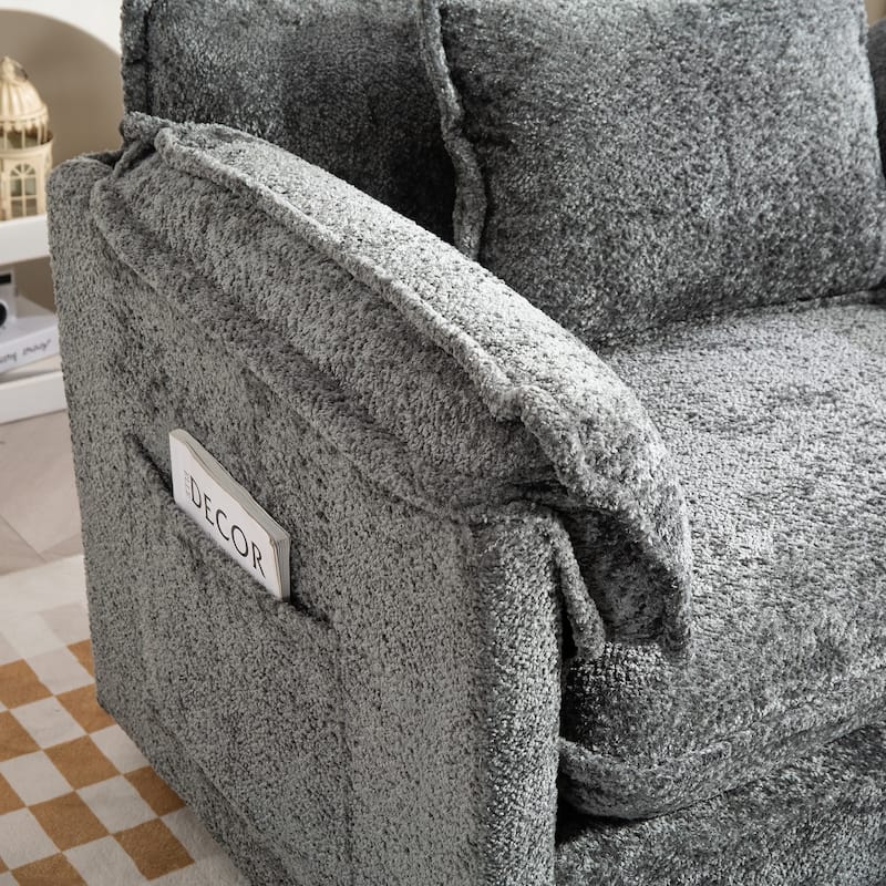 55" Oversized Single Sofa Chaise Lounge with Ottoman, Comfy Reading Chair Upholstered Sleeper Chair with Side Pockets