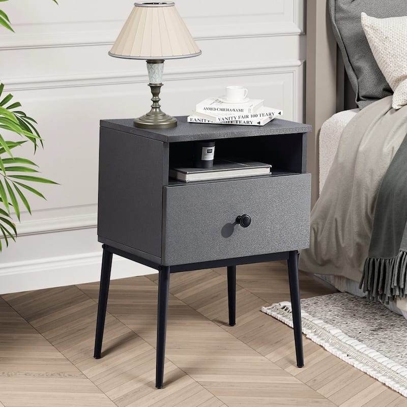 VECELO Modern 1-Drawer Wood Nightstand Set of 2