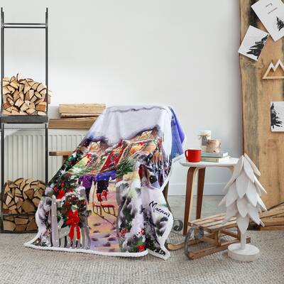Premium Reversible Christmas Throw 60in x 48in (Christmas Cottage)