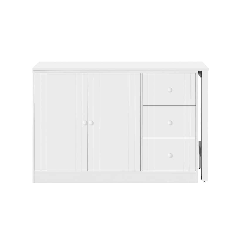 89.7'' Wooden Sideboard with Extendable Table - Multifunctional Storage Cabinet with 2 Doors and 3 Drawers