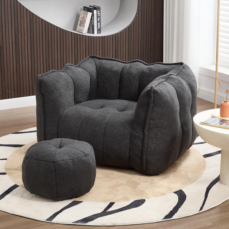 Soft Bean Bag Chair with High Resilient Foam(Chips)for living room and bedroom,Comfortable Square Lazy Sofa with Footstool