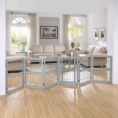 Unipaws Freestanding Wire Pet Gate with Door and 4 Support Feet