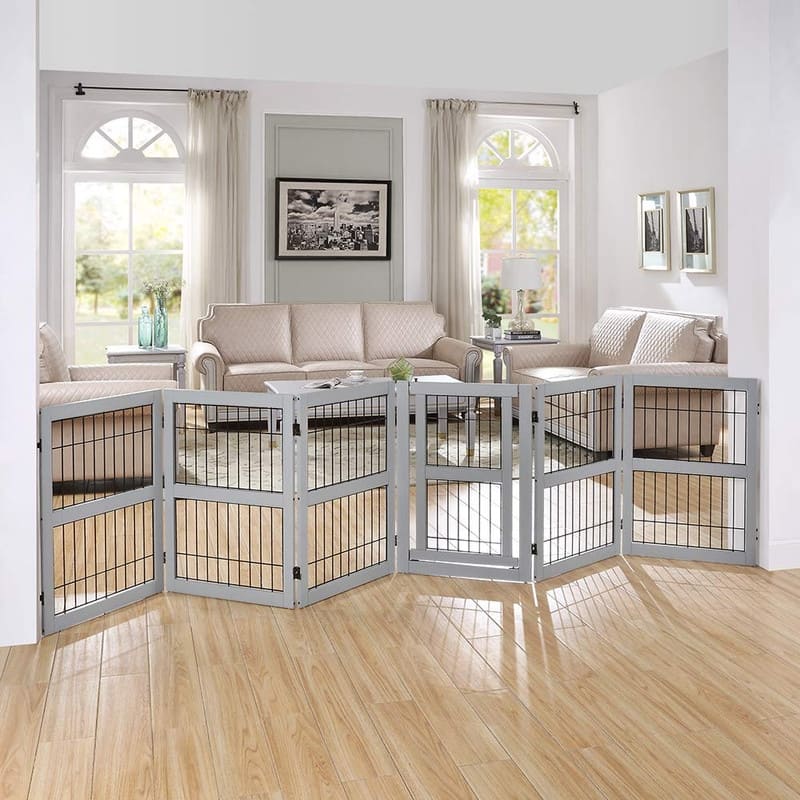 Unipaws Freestanding Wire Pet Gate with Door and 4 Support Feet