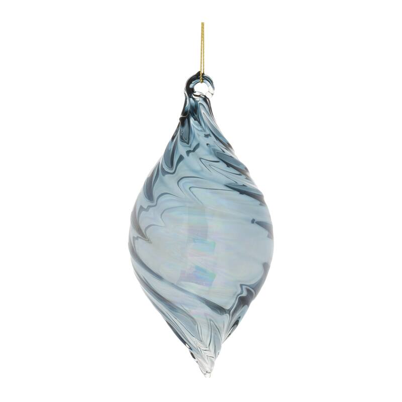 Iridescent Swirl Glass Christmas Ornaments - 5" - Blue - 12ct
