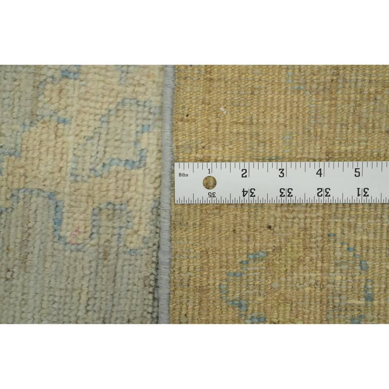 Handmade Gray Oushak Vegetable Dye Area Rug, Floral Geometric Carpet - 11' 9'' X 9' 2''