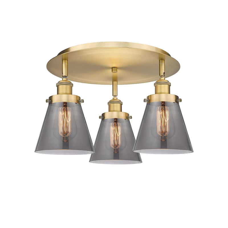 Innovations Lighting Cone - 3 Light 18" Flush Mount - Brushed Brass/Light Smoke