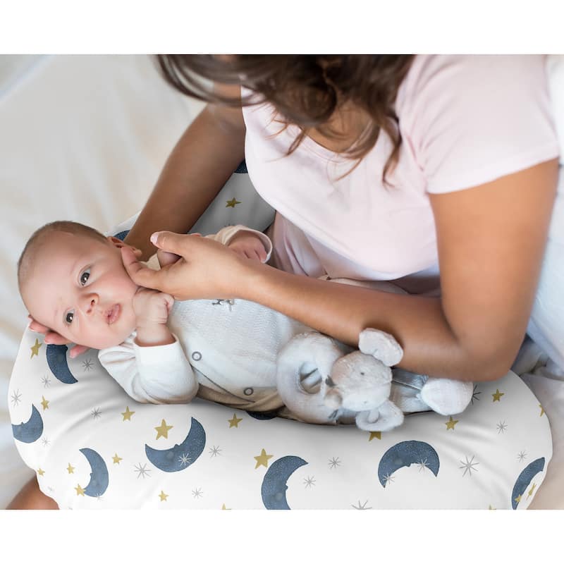 Sweet Jojo Designs Moon Star Nursing Breastfeeding Pillow Cover Case (Pillow Not Included) Blue Watercolor Bear Gender Neutral