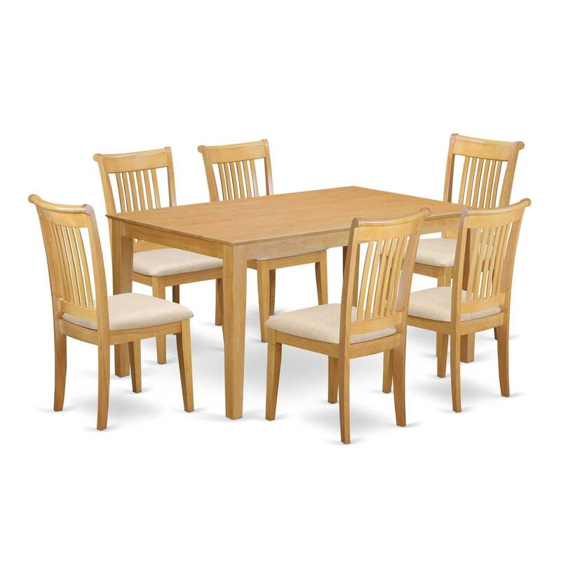 HomeStock 7-Pc Natural Oak Finish Solid Wood Top Dining Table with 6 Chairs