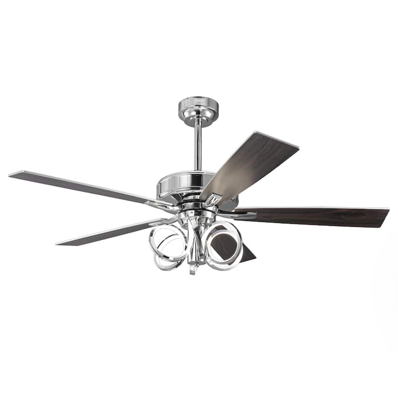 52-inch Modern Chrome Ceiling Fan with Dimmable LED Light and Reversible Motor - 52-inch W*19.3-inch H