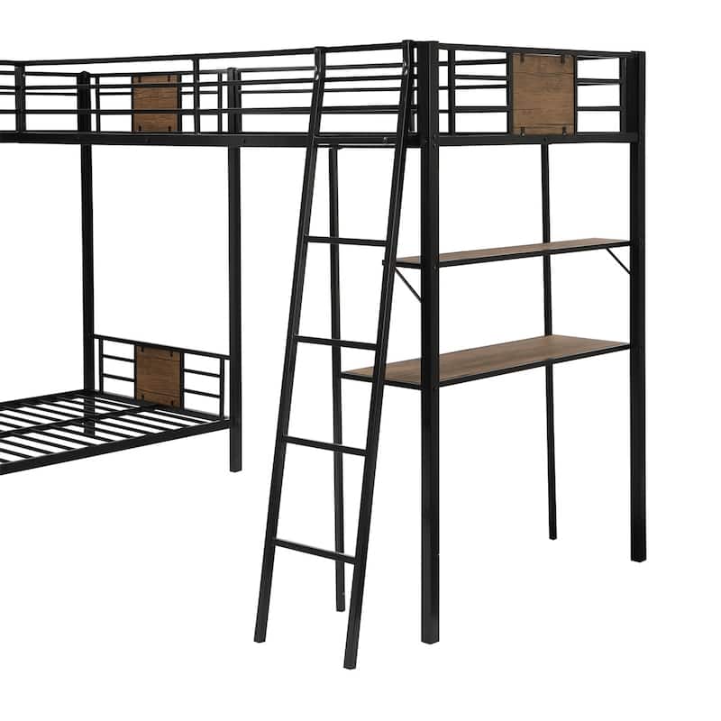 Merax L-Shaped Twin over Twin Bunk Bed with Twin Loft Bed with Desk and Shelves