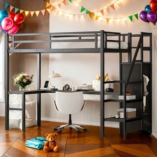 Twin XL Size LED Loft Bed with Desk,USB,Wardrobe,Kids Bed Design