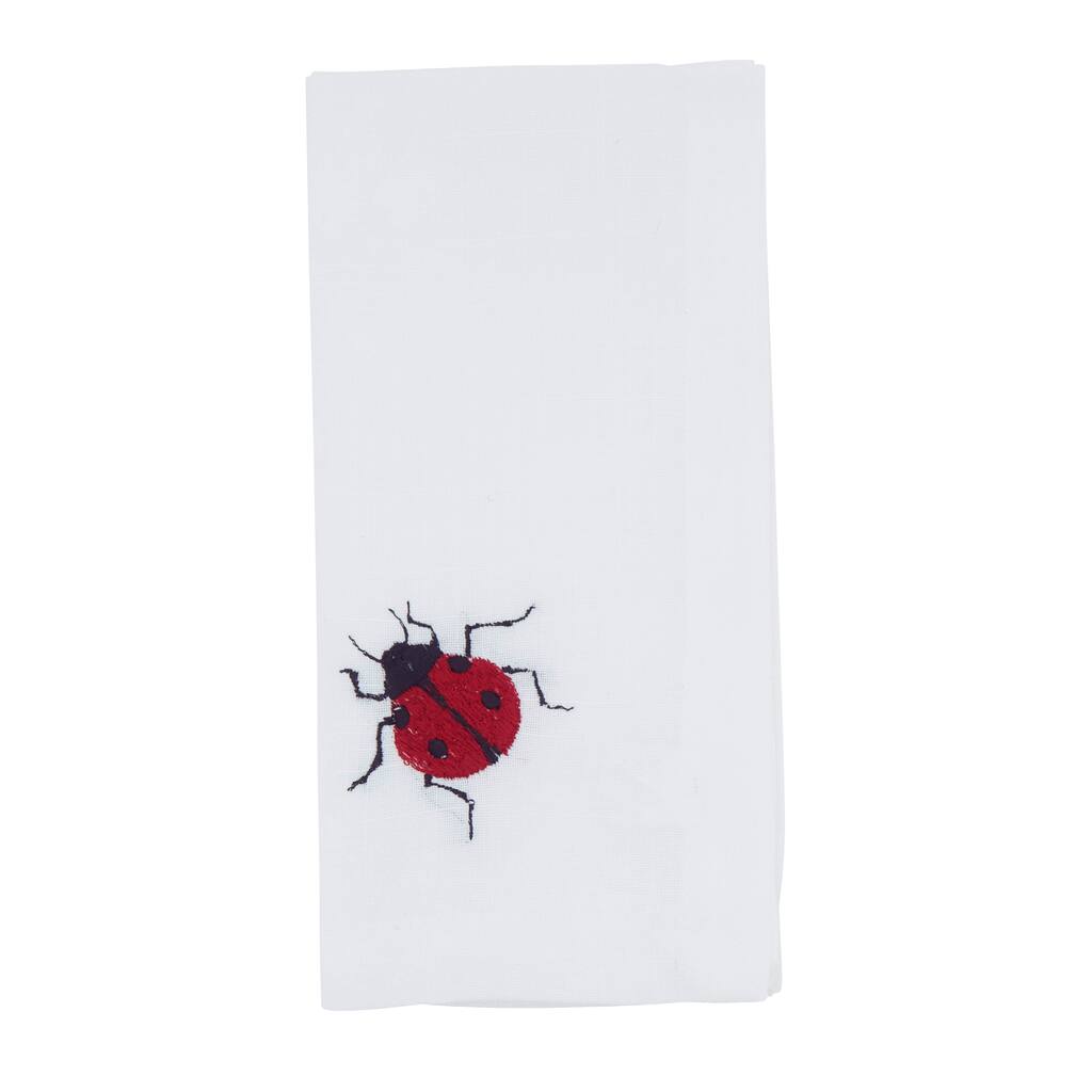 Embroidered Ladybug Cotton-Look Napkins (Set of 4) - Whimsical Nature Motif for Everyday Tables, 20"x20"