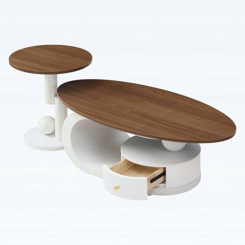 Nesting Coffee Table Set of 2,Elegant and Functional with Storage for Modern Living Rooms,Oval and Round Design