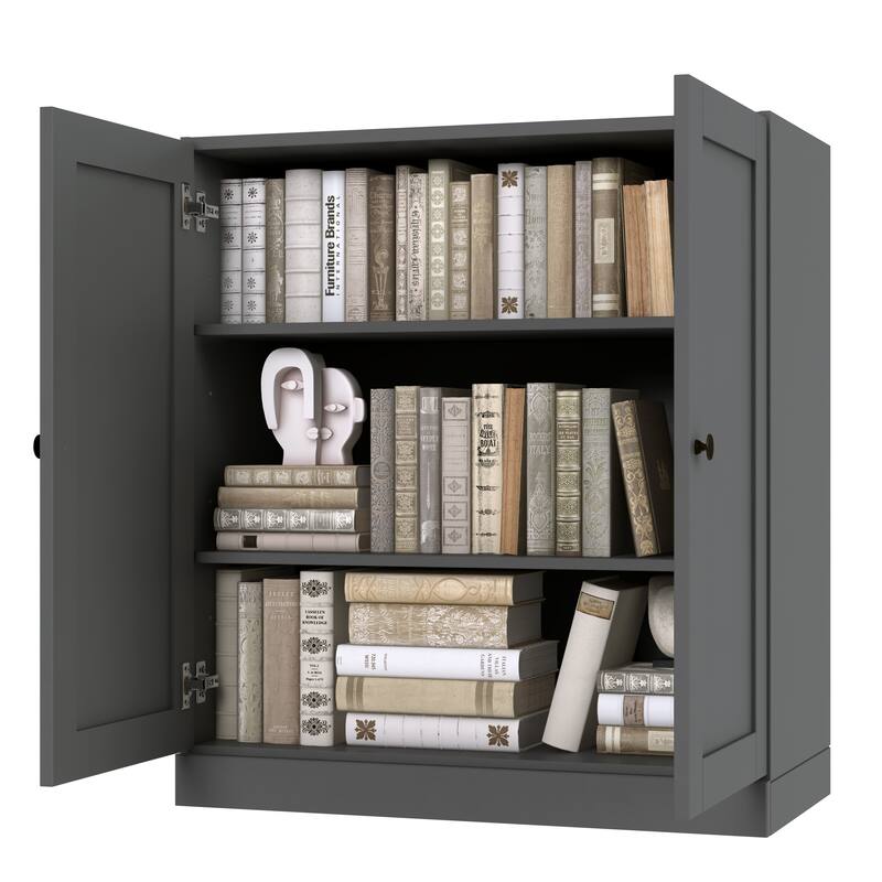 Palace Imports 100% Solid Wood 3-Shelf Bookcase with Shaker Doors and Adjustable Shelves
