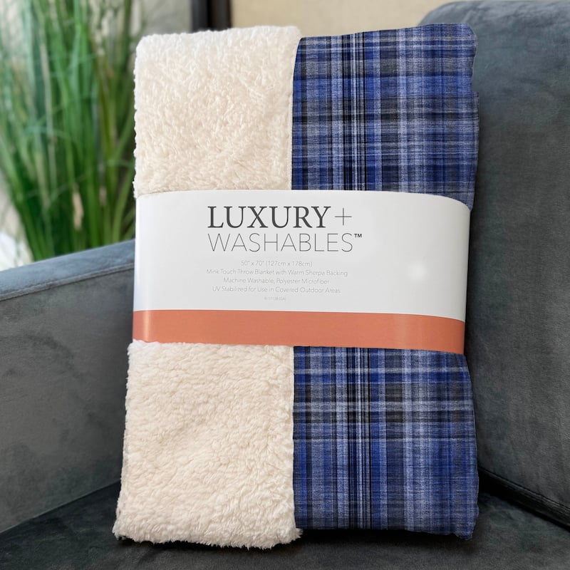 Premium Machine Washable Plaid Sherpa Throw Blanket