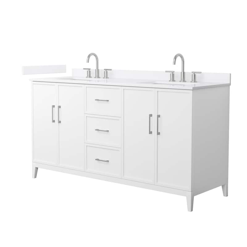 Elan 66-inch Double Vanity, 3 Hole Quartz Top - White, Nickel Trim, White Quartz Top