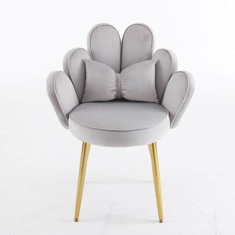 Scalloped Petal Velvet Accent Chair with Pillows