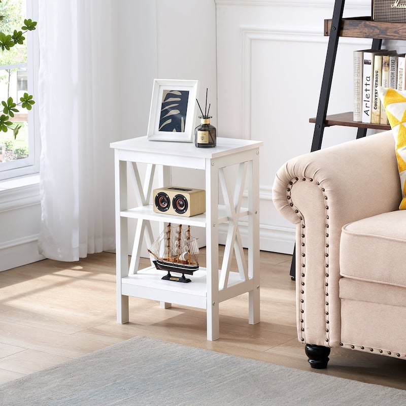 VECELO Modern Side Tables with 3-tier Storage Shelves X-Shaped Nightstand Set of 2 for Living Room and Bedroom