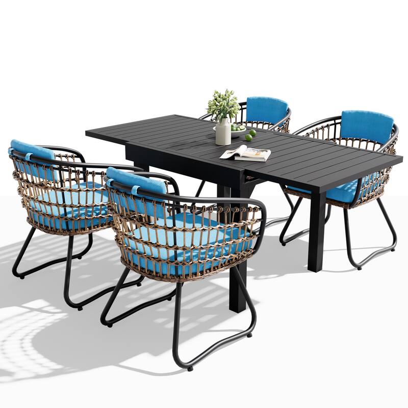 5/7/11PC Outdoor Patio Extendable Table Dining Sets with Rattan Chairs