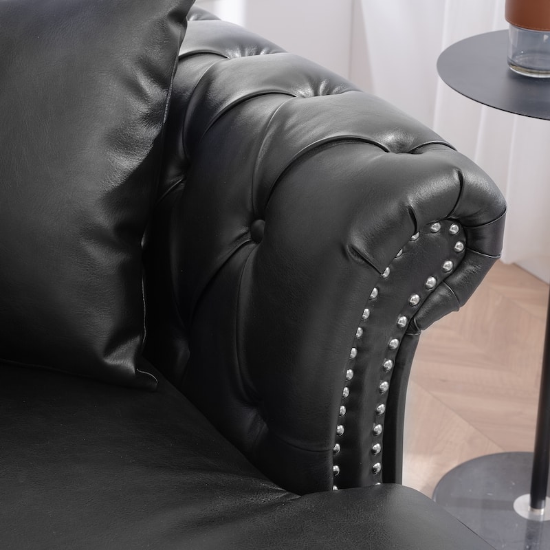 GDFStudio - Elara Luxe 63" Loveseat Chaise Lounge Couch with Upholstered PU Leather & Rolled Arm for Living Room or Office