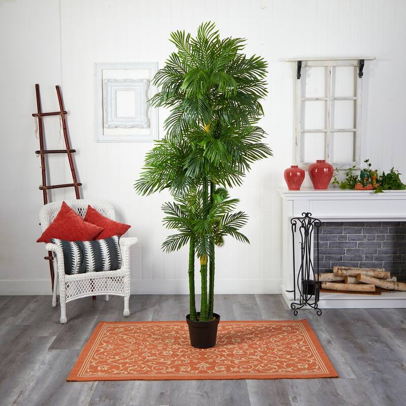 Artificial Palm Tree 7.5Ft Tall - Tropical Decor for Home, Office, Patio - Realistic Green Fronds - 7.5ft.
