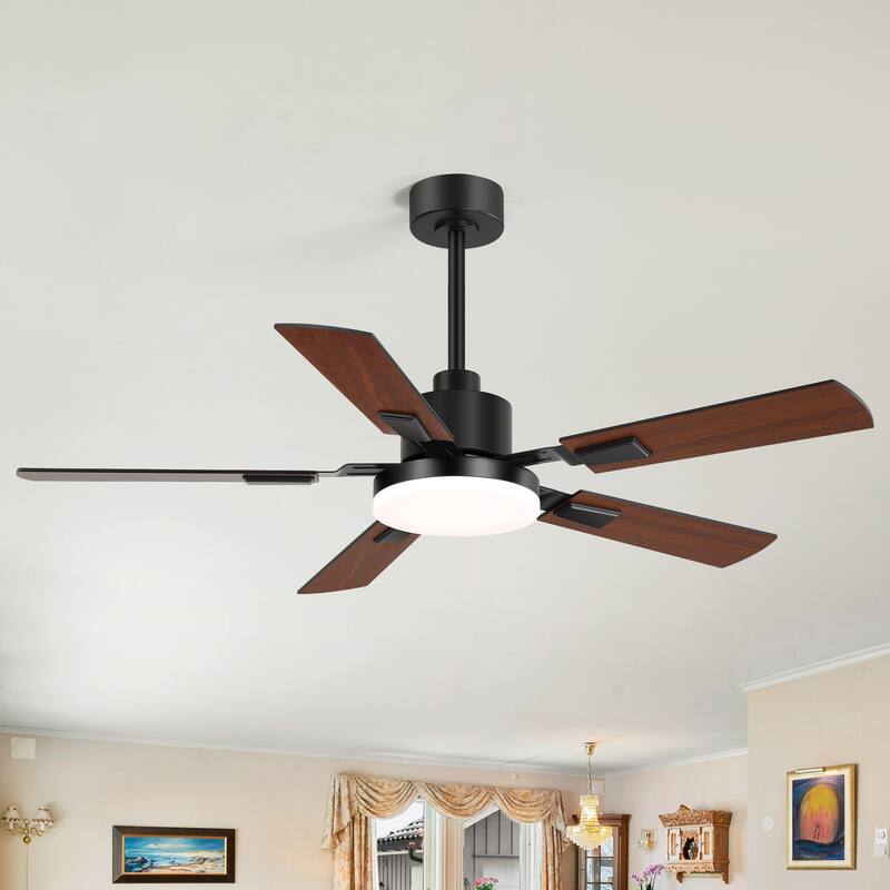 52 Inch 5-Blade Integrated LED Ceiling Fan with Light Remote and Downrod