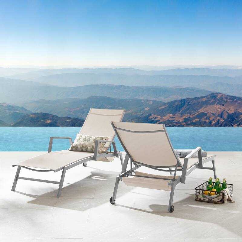 Corvus Sorrento Outdoor Sling Fabric Adjustable Chaise Lounge with Arms