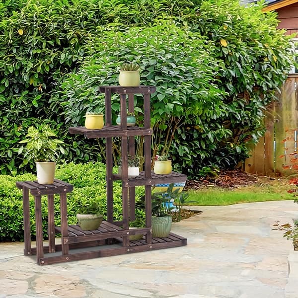 Shop Plant Stand Flower Racks Unit Display Shelves For Balcony Patio Walnut On Sale Overstock 31491648