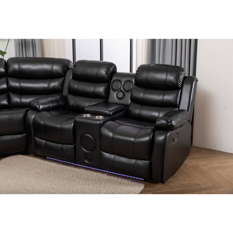 Donivi LED Faux Leather Reclining Sectional With Speakers