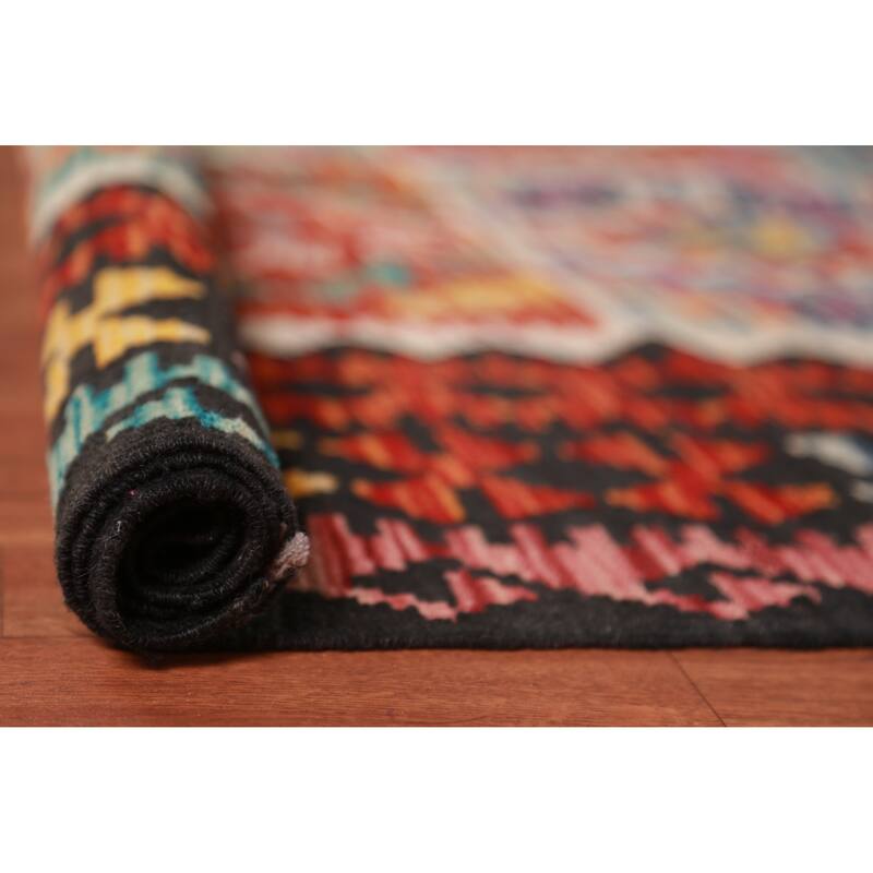 Multi-Color Kilim Oriental Area Rug Hand-Woven Geometric Wool Carpet - 10'1"x 13'1"