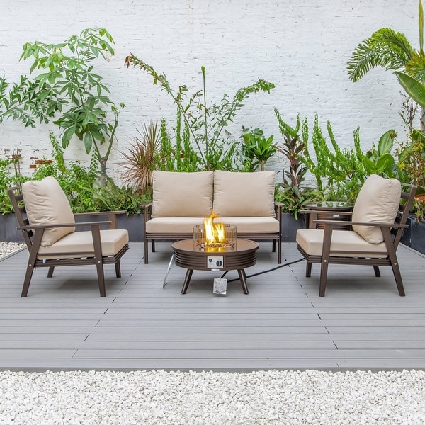 LeisureMod Walbrooke Modern Patio Conversation Set With Fire Pit Table ...