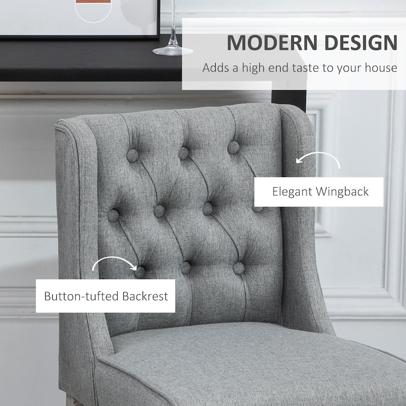 Counter Height Bar Stools Set of 2, Kitchen Island Stools with Tufted Back, Armless Upholstered Dining Chair with Footrest