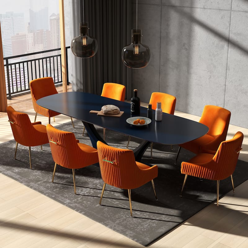 SEYNAR Modern Glam Velvet Dining Chair Set of 8 for Dining Room, Tufted Vanity Chair for Living Room (no table) - Orange