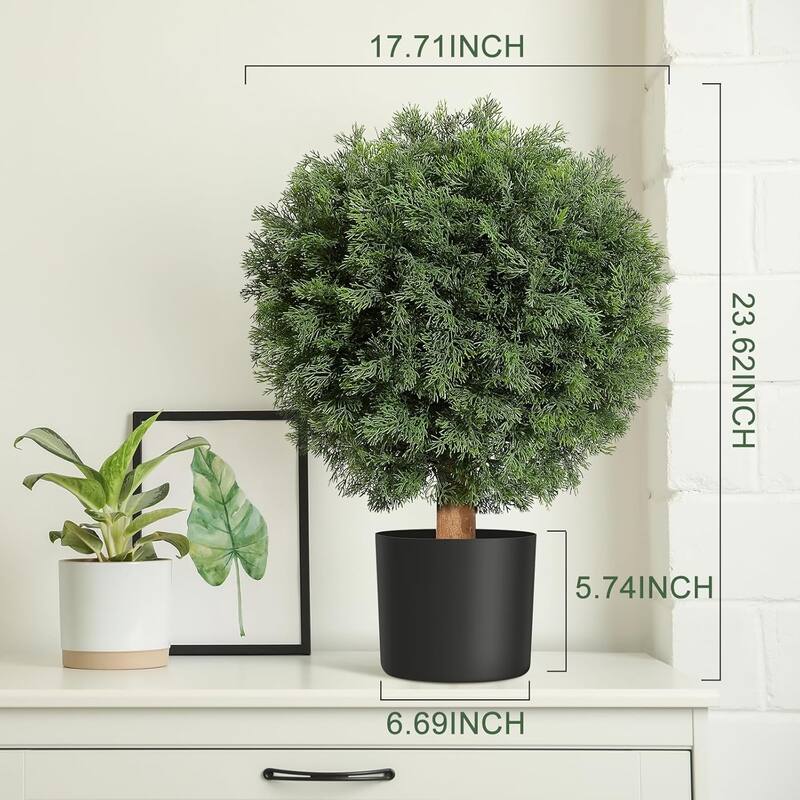 2 Pack Artificial Cedar Ball Tree 24 Inch Cedar Potted Plant - green