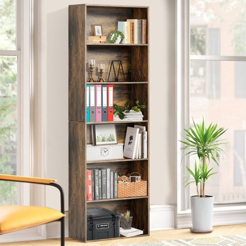 Modern Minimalist Storage Shelf - 6 Tiers, MDF Build - Brown