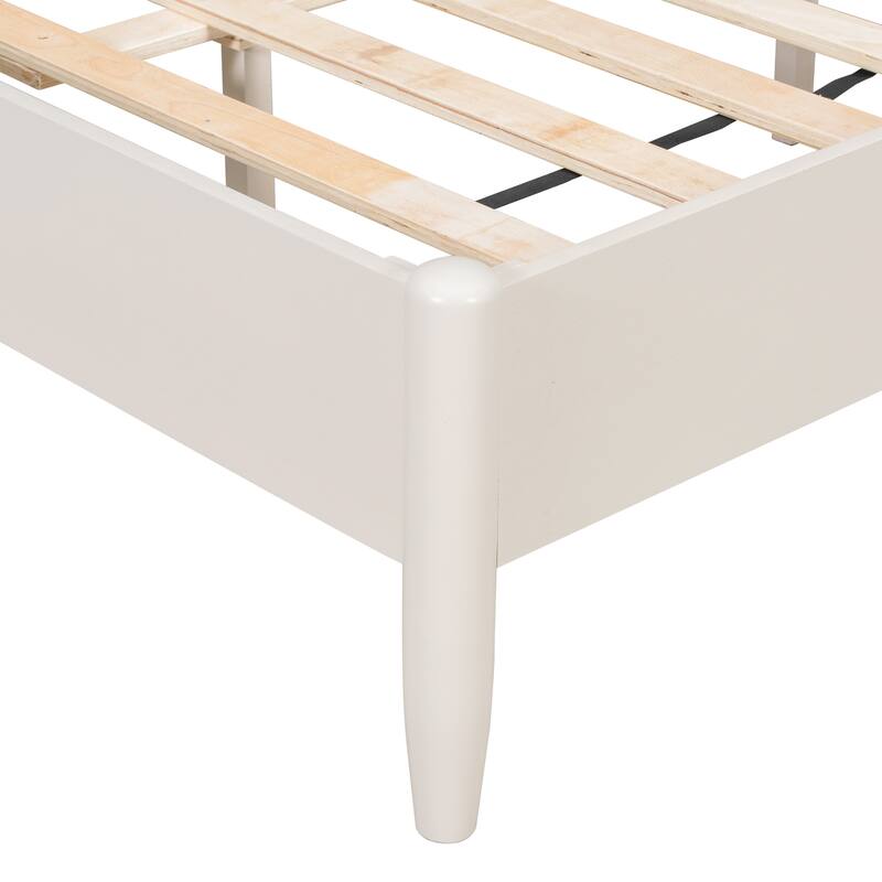 Solid Wood Platform Bed Frame, No Box Spring Needed, Upholstered Headboard Wingback Bed, Wood Slat Support