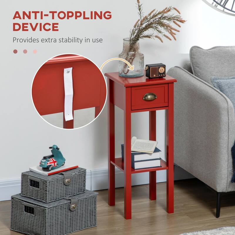 2-Tier Side Table with Drawer and Bottom Shelf for Living Room or Bedroom