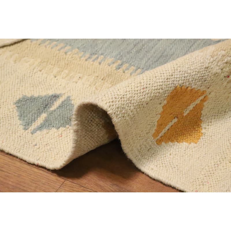 Hand Woven Oriental 100% Wool Carpet Southwestern Tribal Navy Blue & Blues Kilim Area Rug - 4' 9'' X 3' 2''