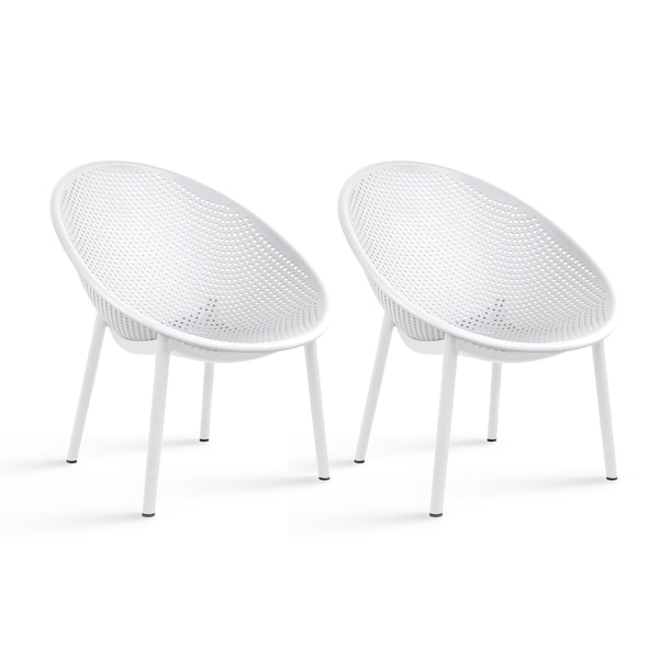 slide 2 of 16, Set of 2 Modern Plastic Lounge Chair Plastic Legs with Polka Dots Spot Breathable for Patio Indoor Outdoor Use White