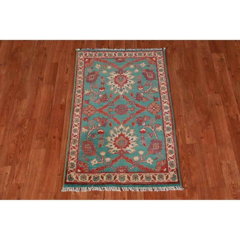 Turquoise Kazak Oriental Foyer Rug Hand-Knotted Wool Carpet - 2'0"x 3'0"