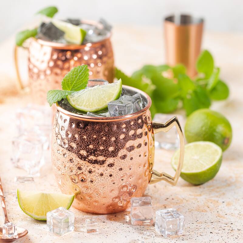 Copper Mugs 500ml/18 OZ Hammered Cocktail Mugs, 1Pcs Rose Gold - Rose Gold