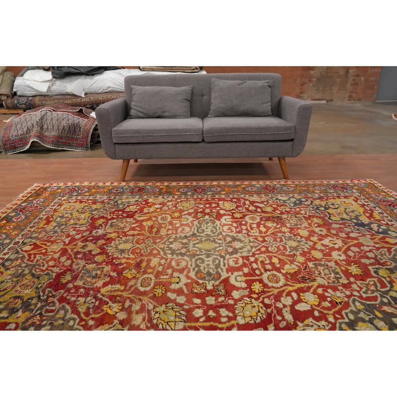Hand Knotted Oriental 100% Wool Carpet Transitional Floral Oranges & Rust Oushak Area Rug - 9' 0'' X 6' 9''