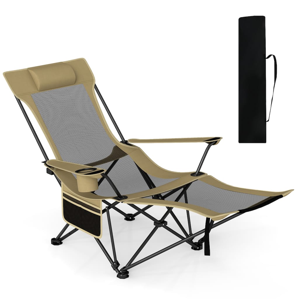 Goplus Camping Lounge Chair with Detachable Footrest & 4-Position - See Details